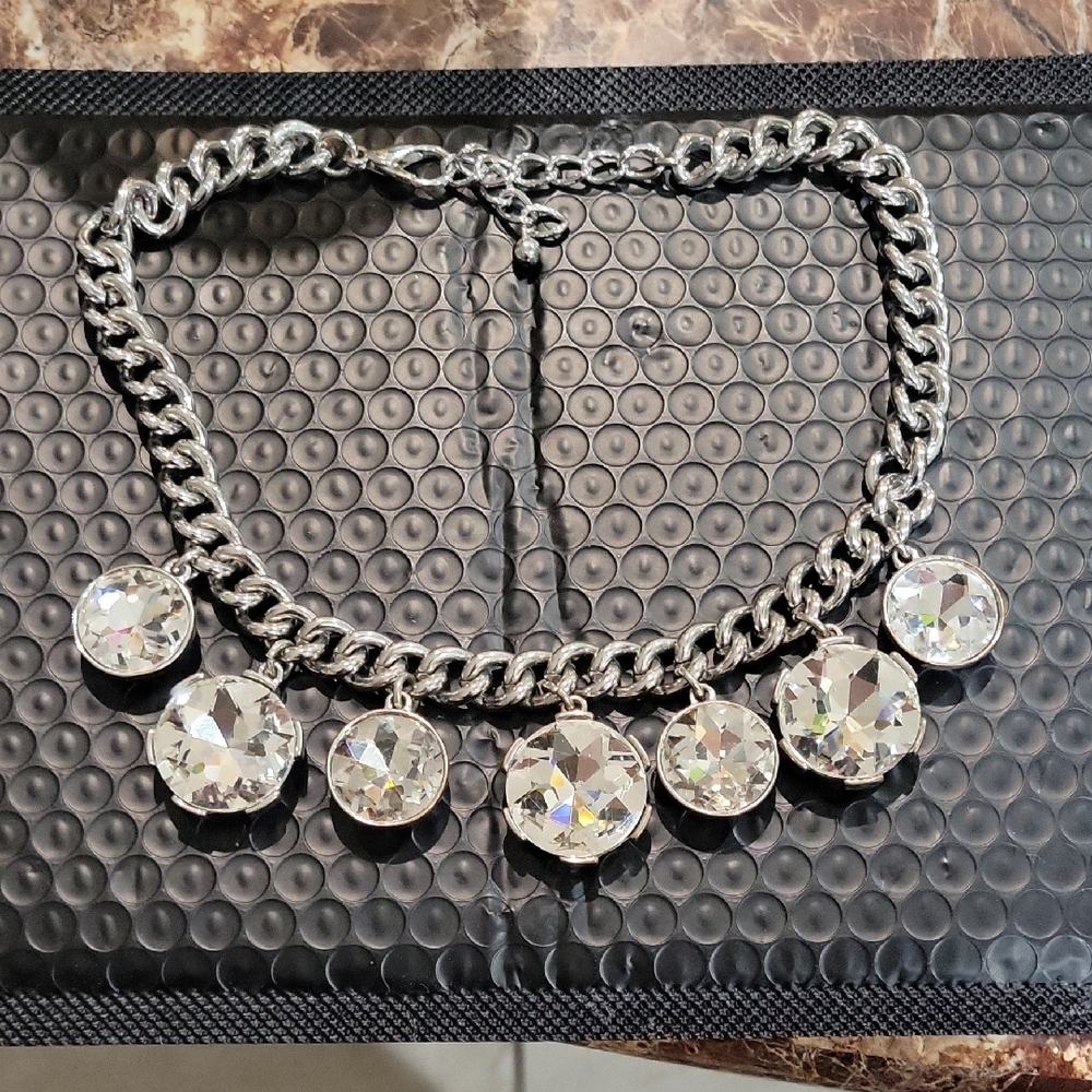 Silver Statement Necklace with Crystal Accents